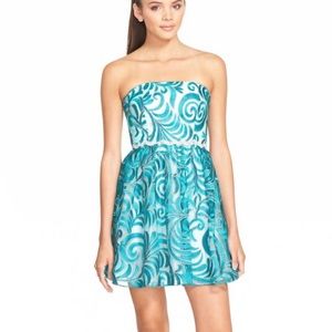 Turquoise Embroidered Organza Strapless Dress NWT